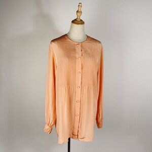 VINTAGE DVF Silk Peach Orange Pintuck Pleat Long Sleeve Blouse Womens Medium